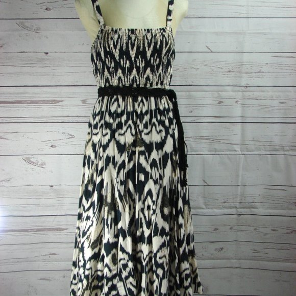 Cream Black Patterned Stretch Top Tank Dress MED - Picture 15 of 16
